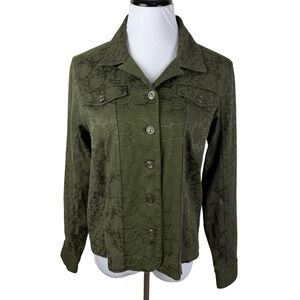 Christopher & Banks Olive Green Damask Floral Jacquard Stretch Jacket Women's L